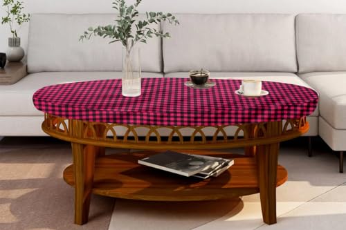 Image of The Furnishing Tree Elastic Oval Center Table Cover WxL 18x60 in Inches Polyester Checkered Pattern Maroon