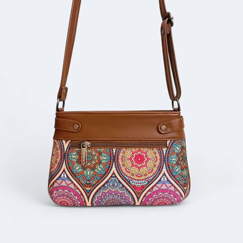 Image of JUGNU Sling Bag for Women, Jute Fabric, Crossbody Style, Slim Design, Multicolour, Medium Size, Lightweight, Adjustable Strap, Zipper Closure, 5 Pockets