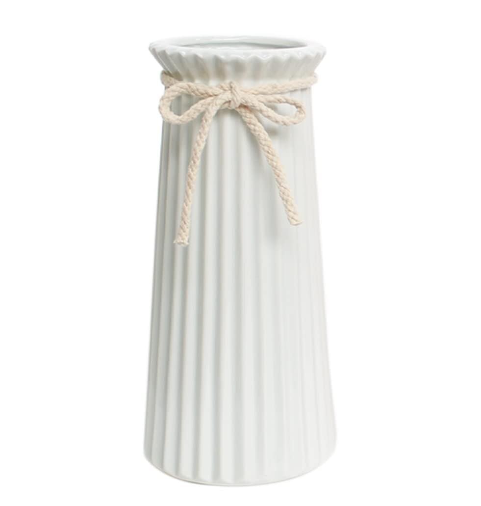 Jarrón de cerámica blanca for flores y hierba de pampa, jarrón pequeño acanalado en estilo rústico nórdico moderno for decoración del hogar, jarrón de mesa decorativo de 7,5 pulgadas for cent
