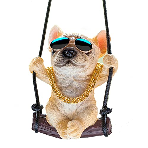 Swing Dog Car Hanging Ornament, Cute Bulldog Pug Car Pendant Interior, Resin Animal Figurines Car Mirror Hanging Accessories For Car Rearview Mirror Decoration, Home Decoration Crafts (Bulldog 3) #TOP5