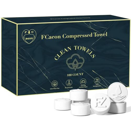 FCaeon Toallitas Faciales Desechables Comprimidas Ultra Suaves,Compressed Towel Guantes de Tocador Gruesos, Toallitas de Algodón para Desmaquillaje de Viaje, Piel Sensible, Cuidado(100 Unidad Azul)