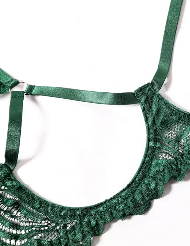 Avidlove Sexy Lingerie for Women Underwire Floral Lace Bra and Panty Garter Lingerie Sets S-XXL Lake Green — view 3
