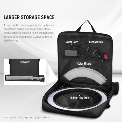 NEEWER 18" Ring Light Carrying Bag with Expandable Stand, 23.6"x22.8" Lightweight Nylon Protective Bag, Black, 60 x 58 x 9 cm - Image 2