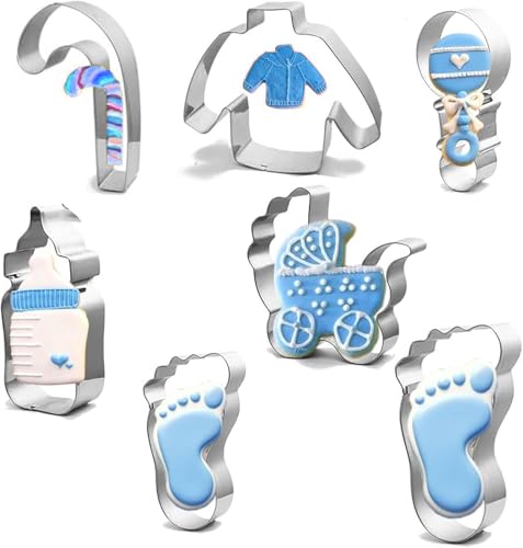 6 Pièces Cutters Emporte-Pièces pour Enfants Moule de Biscuit en Acier Inoxydable Compre Lapin Poussette Pieds de Bébé Décoration de Cookies Pâtisserie pour Fête d'anniversaire et Enfants (7pcs)