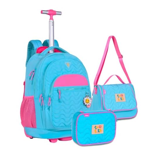 Kit Luluca Juvenil Mochila Carrinho Feminina Escolar Com Lancheira Térmica E Estojo 36 Elásticos (Azul)