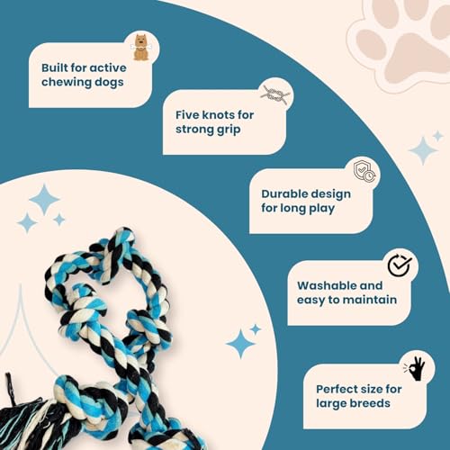 Image of 5 Knot Dog Rope Toys for Large /Medium Aggressive Chewers Tough Rope Chew Toy with Easy Hold Handle, Indestructible Natural Cotton Tug Rope (Rope Dog Toy 5 Knot)
