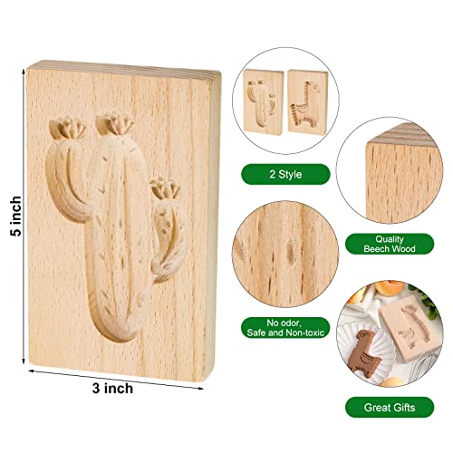 Carved Wooden Cookie Mold, Baking Embossing Cookies Stamp Mold Cutter Funny 3D Alpaca Cookie Mold Cactus Wood Cookie Mold For Christmas Kitchen Diy Baking Tools (Cactus, Alpaca) #TOP1