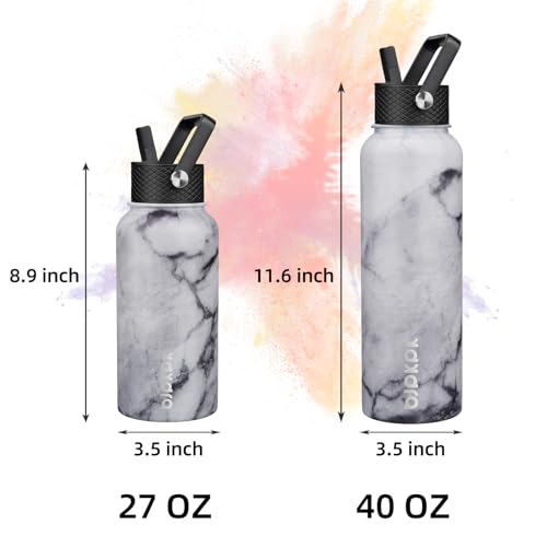 Image of BJPKPK Insulated Water Bottles with Straw Lid, 27oz Stainless Steel Water Bottle with 3 Lids, Leak Proof BPA Free Metal Thermo, Mugs, Tumblers, Keep Cold Hot -Marble Frozen