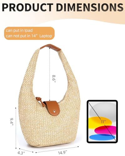 Bolso tejido de paja estilo hobo para mujer miniatura 5