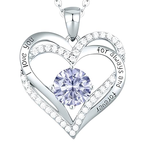 Collier pendentif double cœur oxyde de zirconium et cristal alexandrite violet B268