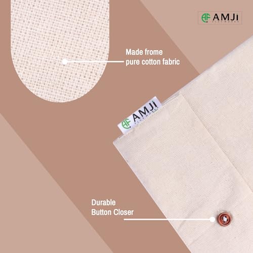 Image of Pure Cotton Fabric Saree Storage Bags | Set of 6, Big Size (17x13 Inches) | Transparent Mesh Window | Button Closure | Off-White Saree Covers | Blouse & Petticoat Organizer for Women