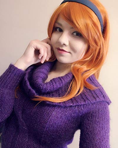 Morvally 23" Long Wig Big Wavy Heat Resistant Synthetic Straight Hair With Bangs For Cosplay Costume Halloween Party (2735# Ginger Orange) #TOP6