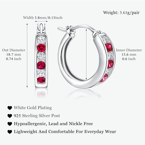 Randes Red Ruby Huggie Earrings 925 Sterling Silver 18Mm Created Ruby Cubic Zirconia Small Hoop Earrings For Women thumb #5