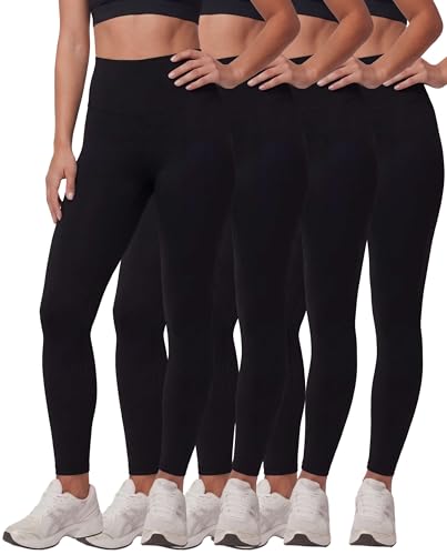 Real Essentials 4 Pack: Women's Workout Athletic Leggings Yoga Pants Tummy Control High Waisted Running Gym Pilates Soft- Set 1, XL