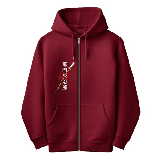 Image of Anime Zipper Hoodie for Men Stylish | Regular Fit Demon - Slayer Printed Hoodie | Cotton Fleece Long Sleeve Zip Up Hoodie Sweatshirts