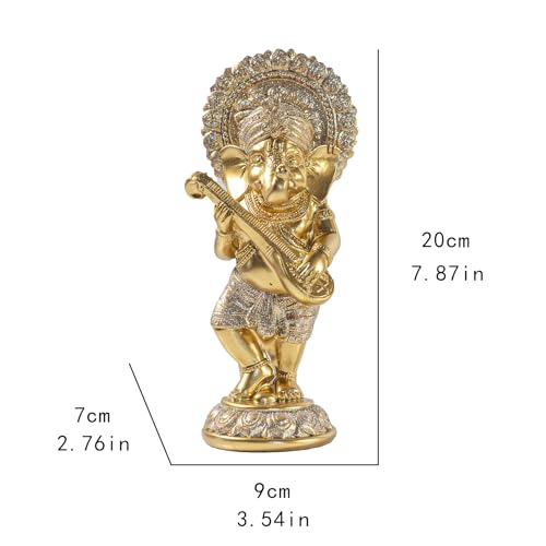 Estatua dorada de Ganesha con veena de resina miniatura 5