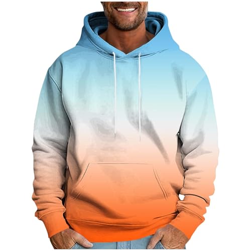 Mens Sweatshirt Hoodie Fashion Ombre Gradient Color Pullover Tops Casual Long Sleeve Hippie Big Tall Hoody Sweatshirts