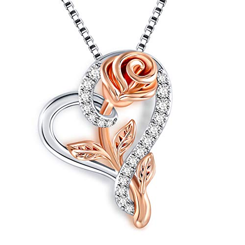 SNZM Collier de Fleurs Femme Collier Infini Coeur, Forme de Rose Pendentif Fille Argent Bijoux Cadeau Anniversaire Mariage pour Maman, épouse et Amies - Boîte à Bijoux Exquise Cover