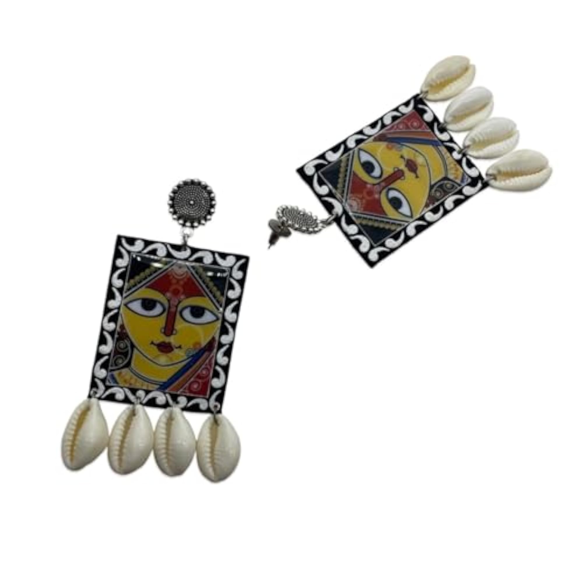 Banjara Hand Painted Maa Durga & Sea Shell Design Earrings