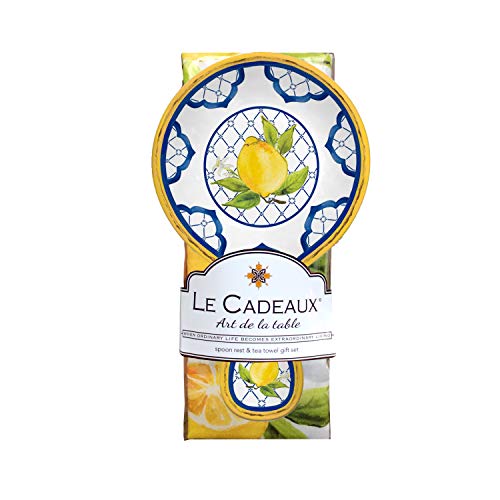Le Cadeaux Palermo Lemon Basil Melamine Spoon Rest And Tea Towel Set #TOP22