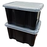 STORM TRADING GROUP 24 Litre Large Black Plastic Storage Box With See Through Lids Stackable Organizing Box Container For Bedroom, Garage & Office (5)
