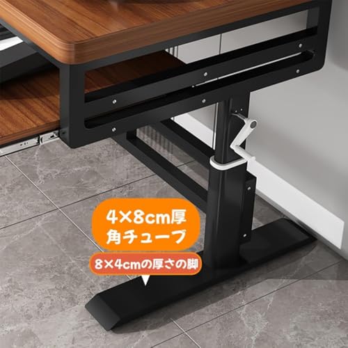 昇降式パソコンデスク 手動クランク式 高さ76-99cm無段階調節 幅140/150/160/180cm 奥行60/70cm スタンディングデスク 耐荷重250kg H型フレーム 在宅ワーク オフィス 姿勢改善 ピアノテーブル 簡単組立(カラー3,180x70cm) [4]