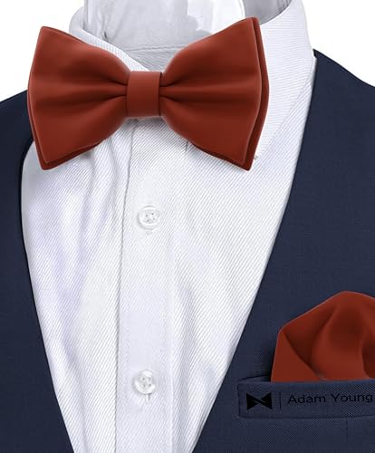 Image of Adam Young Men's Bow Ties with Handkerchief Pre-Tied Style Formal Satin Classic Bowtie for Tuxedo Faux Silk