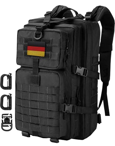 Hannibal Tactical Militär Taktischer Rucksack Cooper Rucksack Armee Assault Pack 3 Tage Bug Out Go Bag Trekking Wanderrucksack (40L,Schwarz-DE)