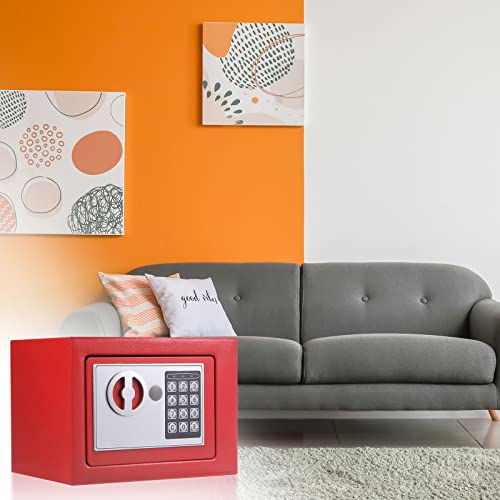 Patikil Fireproof Small Safe Box For Money, Security Safe Box With Combination Lock And Alarm System, (9"L X 6.7"W X 6.7"H) Personal Home Safe For Cash Documents Valuable, Red #TOP5