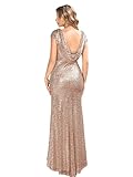 MisShow Women's Mermaid Sparkly Sequined Prom Dresses Long Cap Sleeve Formal Evening Party Maxi Dresses US4 Rose Gold
