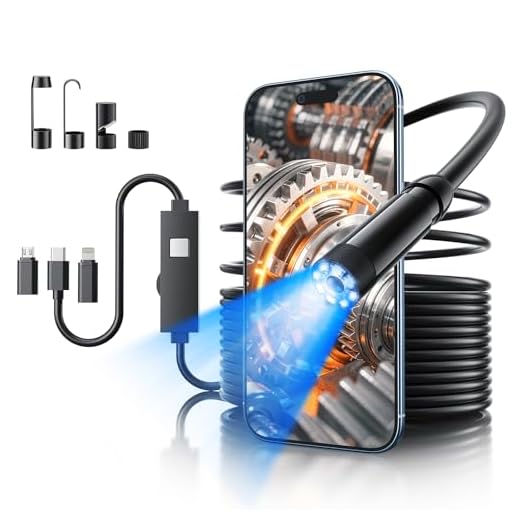 Endoscope Camera with Light - Borescope Inspection Snake Camera, 1920P HD Bore Scope with 8 Lights, IP67 Waterproof 16.4FT Semi-Rigid Cord for Pipe Inspection, 7.9mm Industrial Endoscope for iPhone