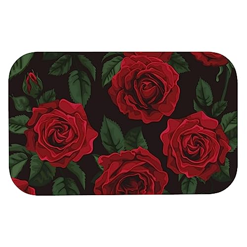 Tapis de bain séchage rapide à motif rose rouge absorbant