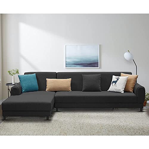 Image of Kraven LHS 6 Seater L Shape Sofa Set for Living Room (Black Fabric)