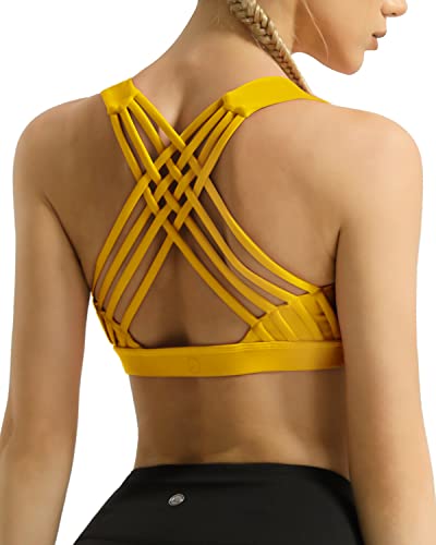 Queenieke Women's Medium Support Strappy Back Energy Sport Bra Cotton Feel- Xs Saffron #TOP3