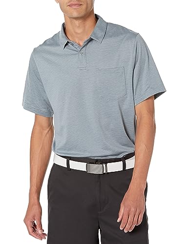PGA TOUR Men's Fine Line Eco Short Sleeve Golf Polo Shirt with Pocket, Flagstone HTR, Large