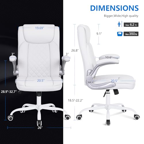 Image of Misolant Desk Chair, Big and Tall Office Chair with Flip Up Armrest, PU Faux Leather High Back Executive Computer Desk Chair with Rocking Function Ivory White