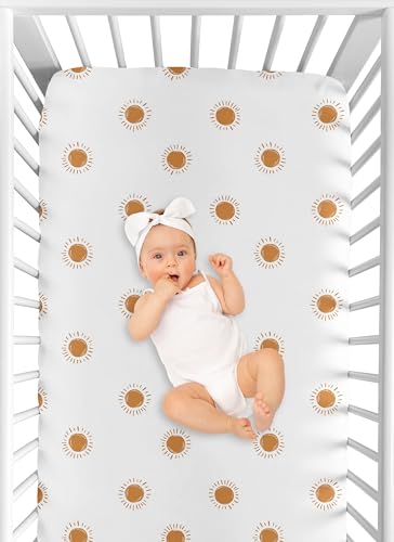 Image of Sweet Jojo Designs 3-Piece Baby Crib Sheets Set (White and Yellow Boho Sun) for Girls /Boys, Infant Nursery, Toddler Room - Fitted, Standard Size (Solid Mustard & Pumpkin Orange Bohemian, Celestial)