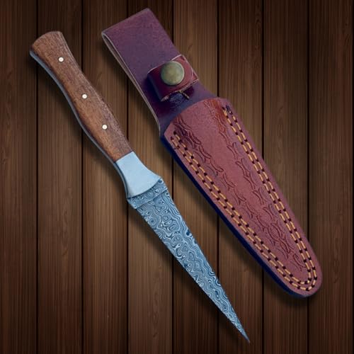 Jnr Traders VK3656 Handmade Damascus Double Edge Knife, Arkansas Toothpick Knife, 4.5 Inch Fixed Blade With Leather Sheath 3656 thumb #1