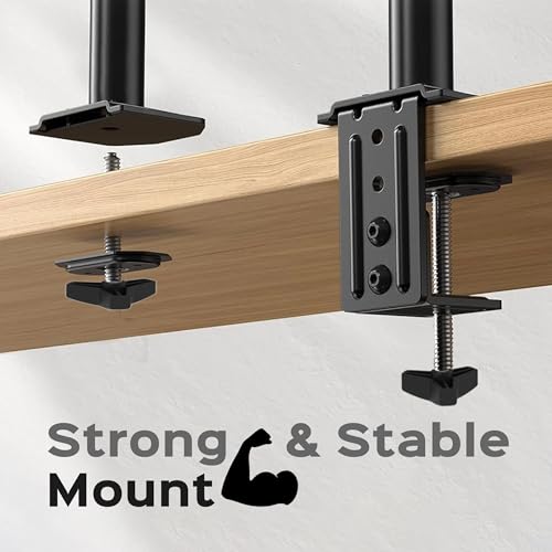 Image of iVOOMi Power Duo Black Dual Monitor Stand for Desk with VESA Mount, Adjustable Mechanical Monitor arm with Grommet Mounting Base for 15-34'' 2-22 kgs Screens, VESA Compliant Up to 100 x 100mm