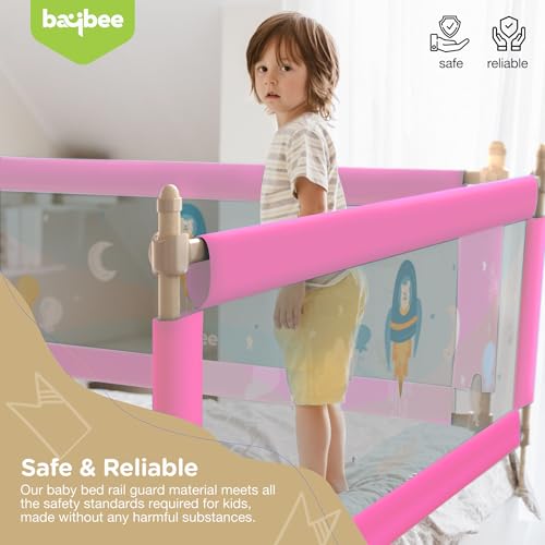 Image of BAYBEE Baby Bed Rails Guard (150x63 cm), Bed Rail for Baby Kids Safety, Portable Bed Rail Falling Protector Fence with Adjustable Height, Foldable Bed Rails for Newborn, Pack of 2, (Pink)