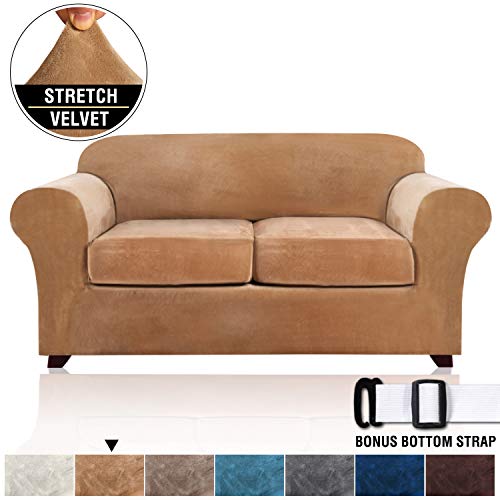 Velvet Stretch 3 Piece Loveseat Covers for 2 Cushion Couch Loveseat Slipcovers