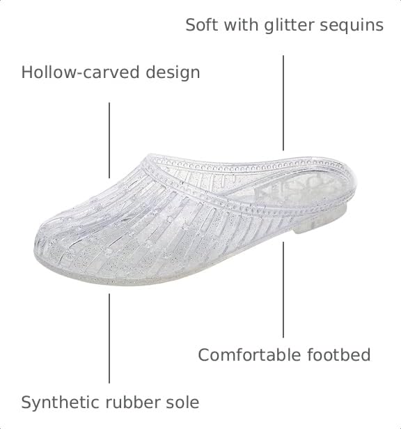 Image of Womens Jelly Shoes, White Jellies Sandals Glitter Clear Flats Slip On Summer Beach Slippers Transparent Closed Toe Soft Slide