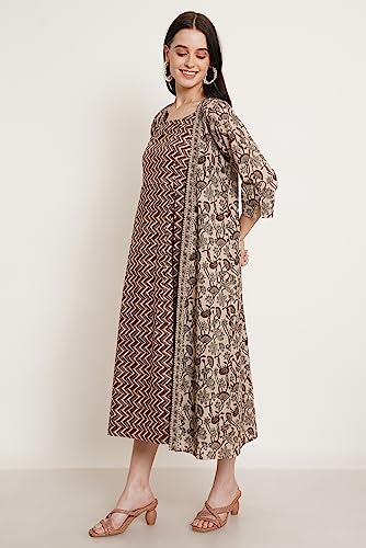 Image of COTLAND Fashions Jaipuri Cotton Flared Strappy Dress with Jacket for Women