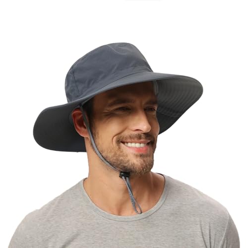 Rosoz Sun Hat for Men Women Cooling Boonie Hats Breathable Wide Brim Fishing Bucket Hat Beach Hat Safari Hiking Garden Summer UV Protection Dark Grey