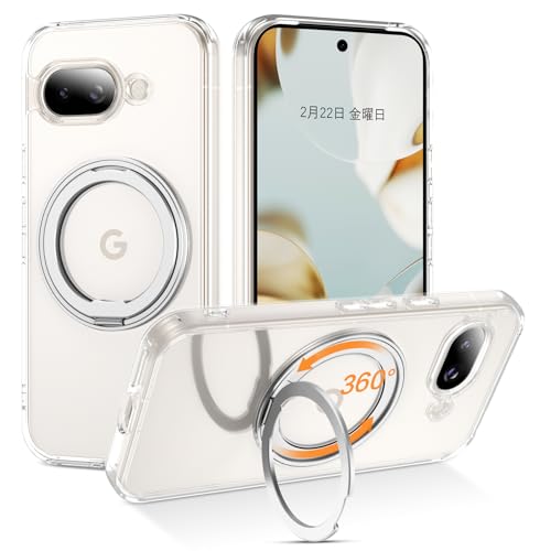 【2025年新登場】 Google Pixel 9a ケース クリア 360°回転スタンド 縦横両対応 衝撃吸収 ストラップホール付き 耐久性 MagSafe対応 ワイヤレス充電 角保護強化 指紋防止 透明 黄変抑制 グーグルピクセル9a ケース おしゃれ