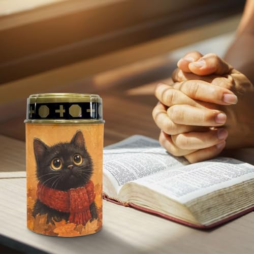 Image of Poceacles Solar Lights Outdoor Waterproof Cemetery Solar Outdoor Candle Grave Decoration Votive Candles Blessed Lights for Loss of Loves One, Black Cat Autumn Leaf, Set of 4