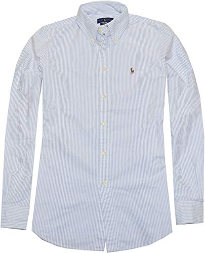 Polo Ralph Lauren - Camisa Oxford de manga larga abotonada para mujer, Azul-Blanco, M
