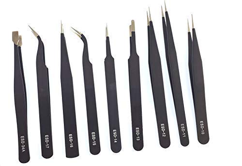 Silverhill ToolsATK9TZ 9 Piece Precision ESD Tweezers Tools Set, Non-Magnetic, Anti-Static, Stainless Steel