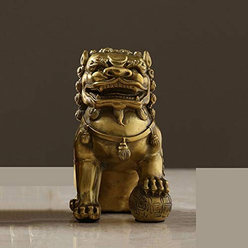 Statue de lion en laiton pur véritable objet décoration bureau