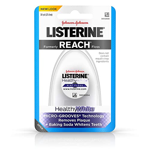 Listerine Healthy White, Interdental Floss with Baking Soda, Oral Care and Hygiene, Mint, 30 Yards ( Pack of 4)